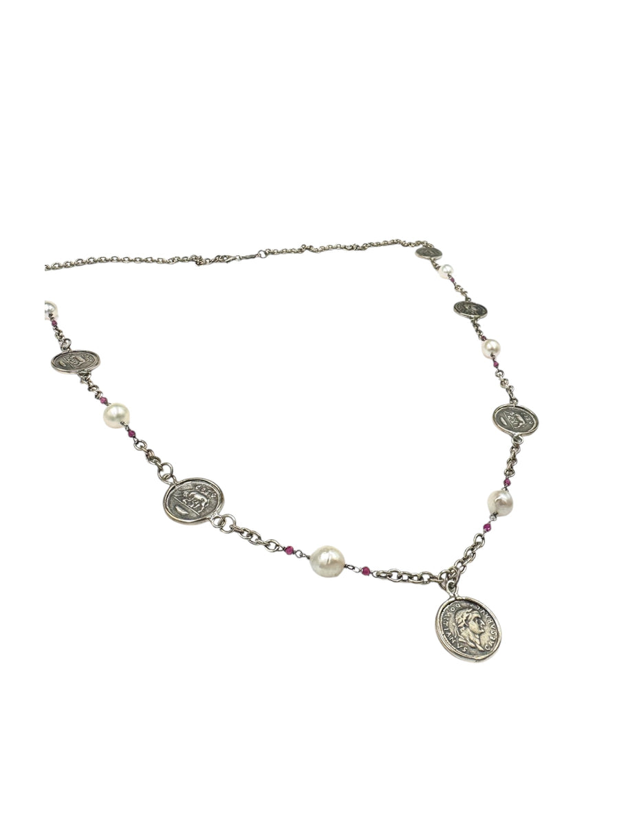 Collana in argento Michelangelo “Sesterzi e Perle”